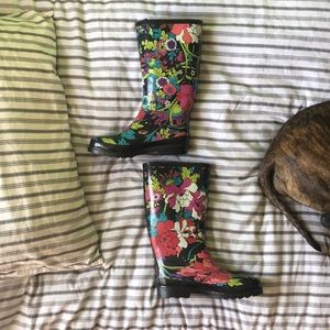 Floral Fuzzy Rain Boots